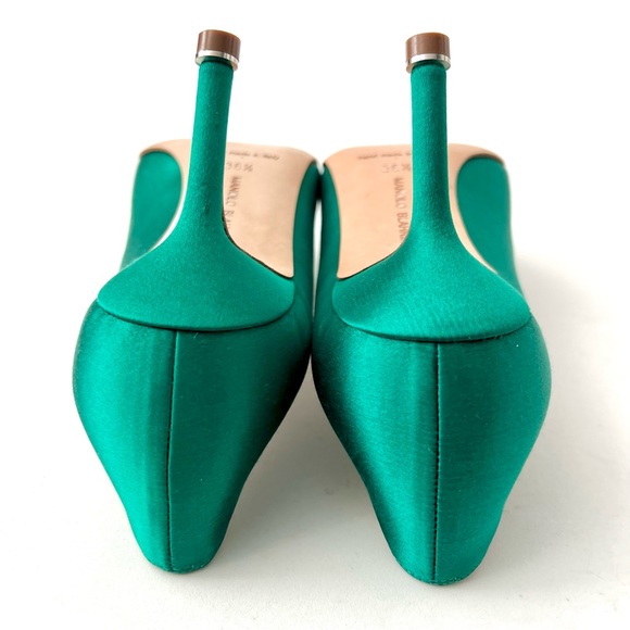 MANOLO BLAHNIK | Emerald Green Satin Jewel Buckle Crystal Pumps Heels US 6 EU 36 - Picture 14 of 15